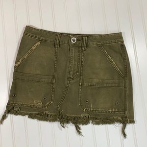 Free People Army Green Denim Skirt, Distressed, Size 26